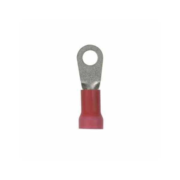Ring Terminal, 1/4 in Stud Size, 8 AWG, 600 V, Vinyl Insulated, Red, 25 PK